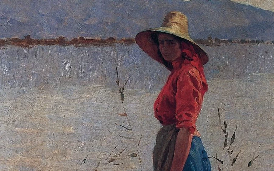 Angiolo - Lavandaia al lago di Massaciuccoli, Musei Civici, Pavia, dettaglio